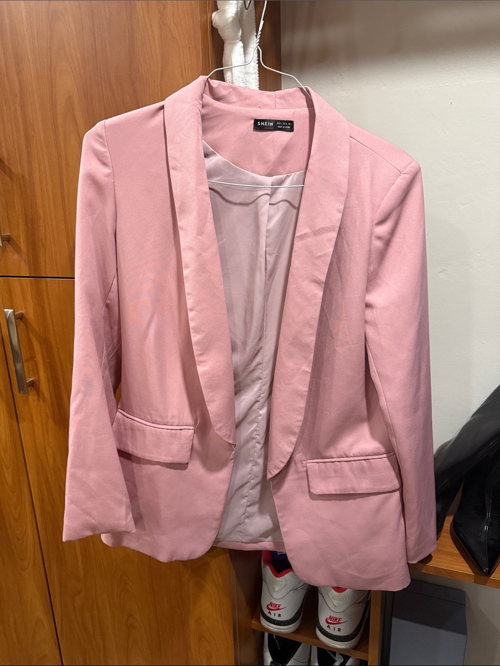 SHEIN Blush Pink Shawl Collar Tailored Blazer